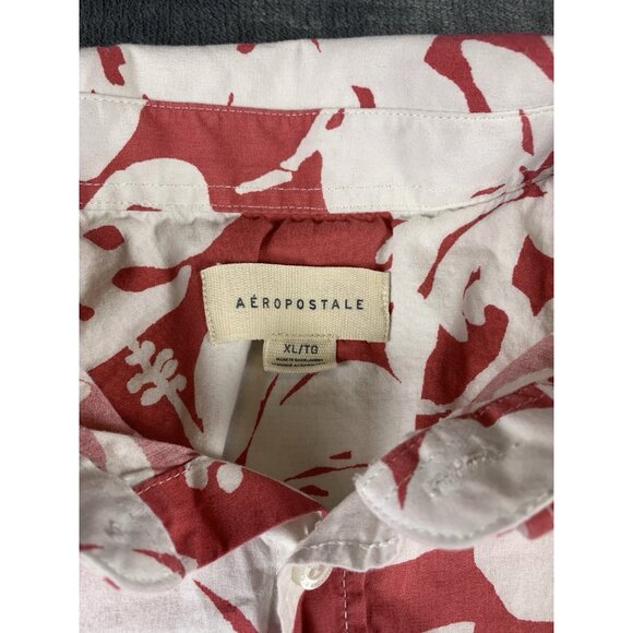 Aeropostale Men's XL Shirt Hawaiin Style Red White Floral Short Sleeve Button Up - Picture 3 of 5